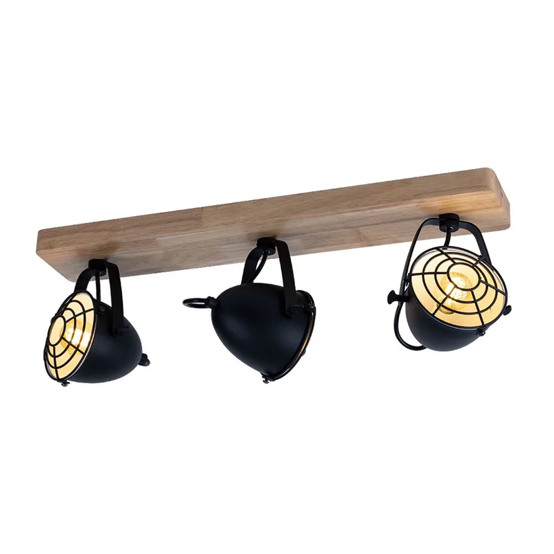 Gatebeck - wand/plafondlamp - 3-lichts - E14 - hout/zwart fra EGLO i Natur – produktbillede