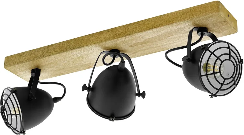 Gatebeck - wand | plafondlamp - 3-lichts - E14 - hout | zwart de EGLO en Noir – photo produit