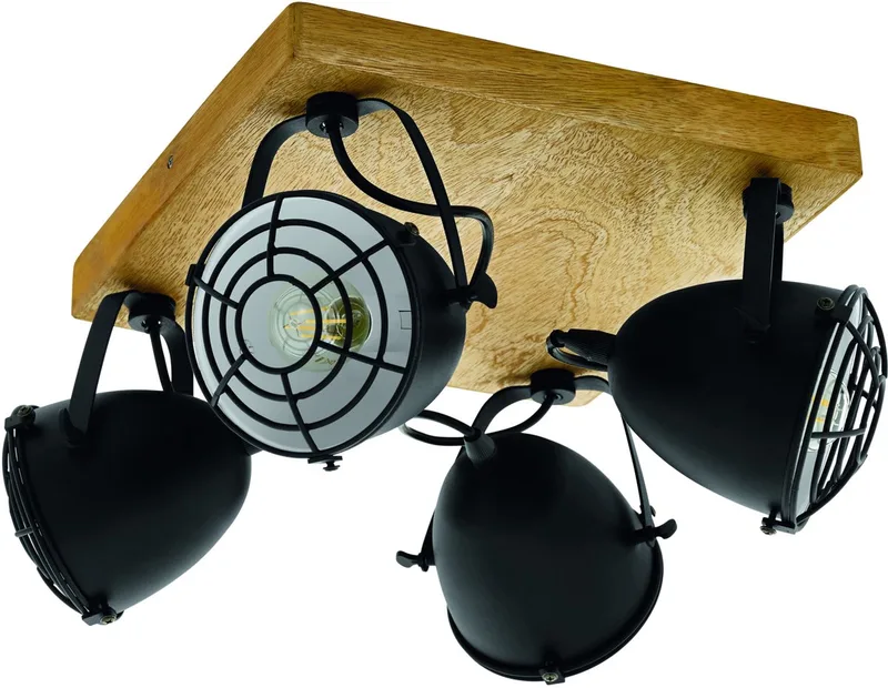 Gatebeck - wand/plafondlamp - 4-lichts - E14 - hout/zwart de EGLO en Naturel – photo produit