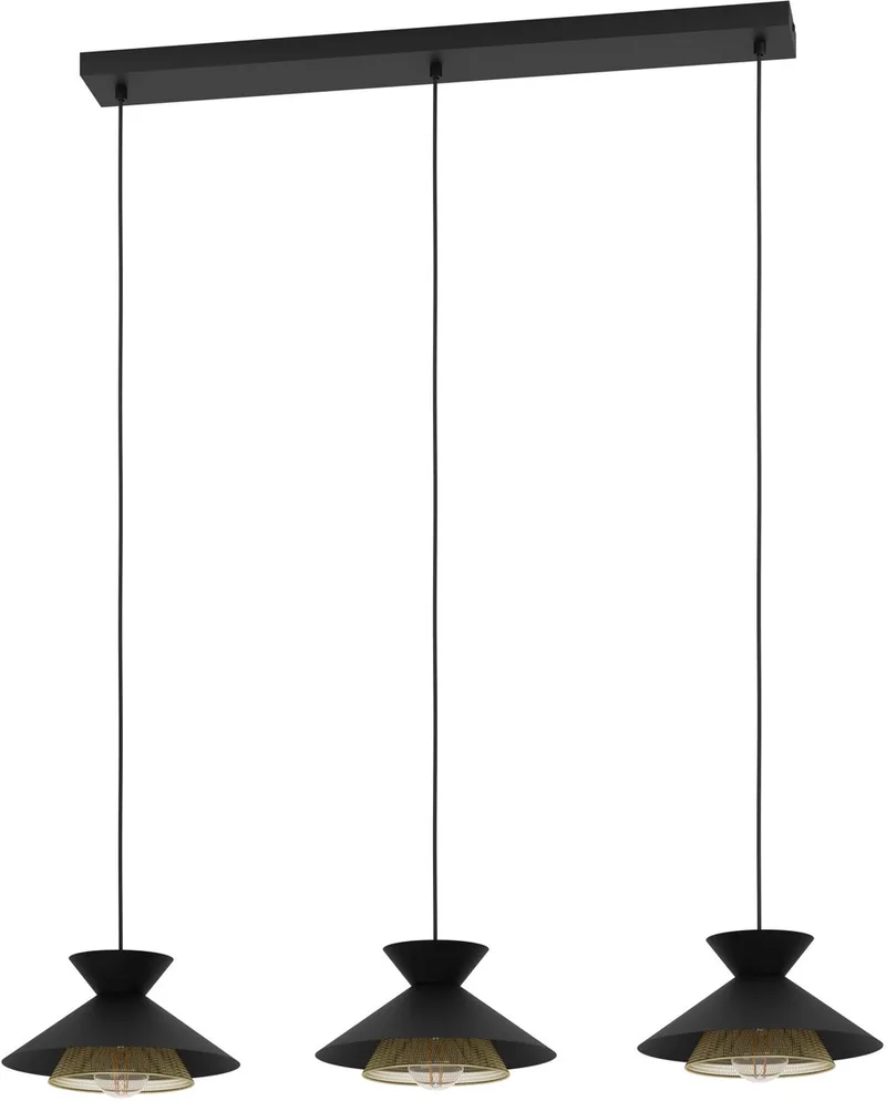 Grizedale Hanglamp - E27 - 96 cm - Zwart | Goud - Staal de EGLO en Noir – photo produit