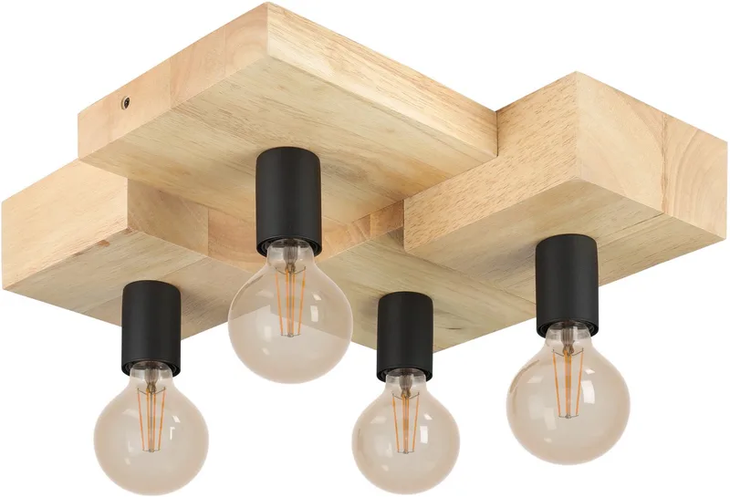 Halkin Plafondlamp - E27 - 43 cm - Bruin | Zwart - Hout de EGLO en Noir – photo produit