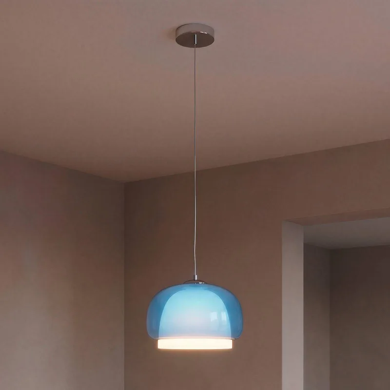 Hanglamp Belomontejo, Ø 30 cm, blauw-transparant, glas de EGLO en Blauw-doorzichtig, Blanc – photo produit