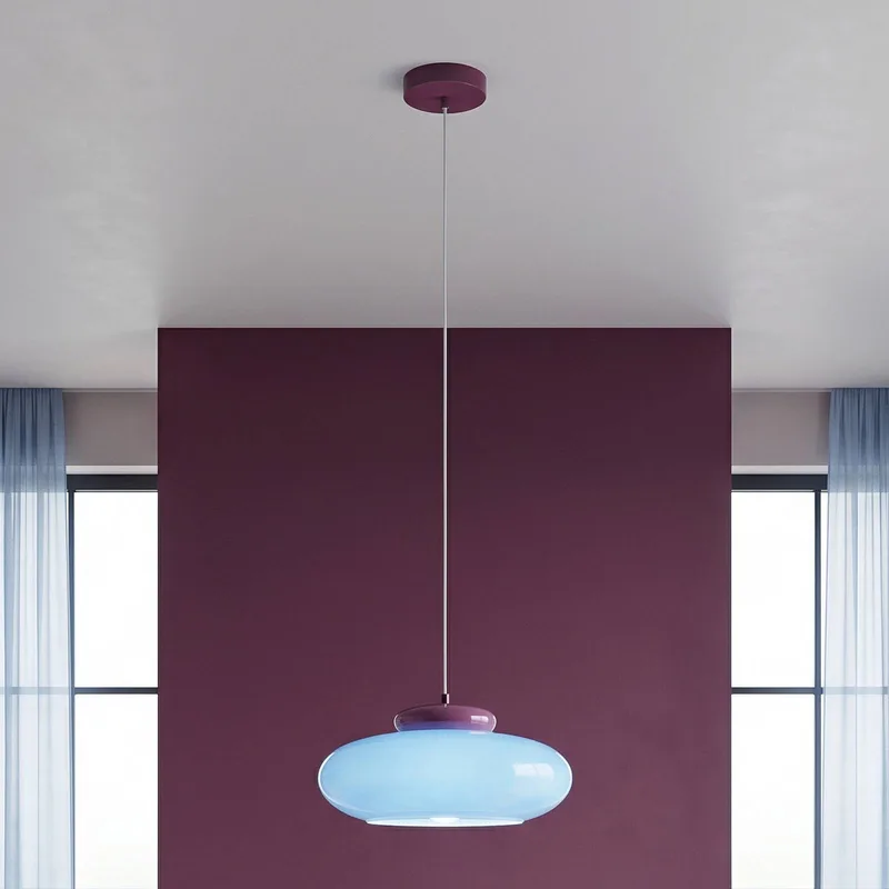 Hanglamp Berardelli, blauw/bessenrood, plat, Ø 30 cm, glas, E27 by EGLO in Blue, Moerbei – product photo