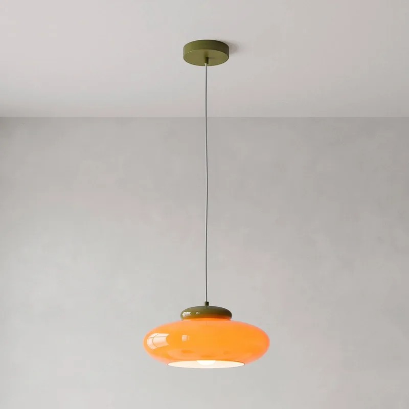 Hanglamp Berardelli oranje/groen, plat, Ø 30 cm, glas, E27 de EGLO en Orange, Vert – photo produit