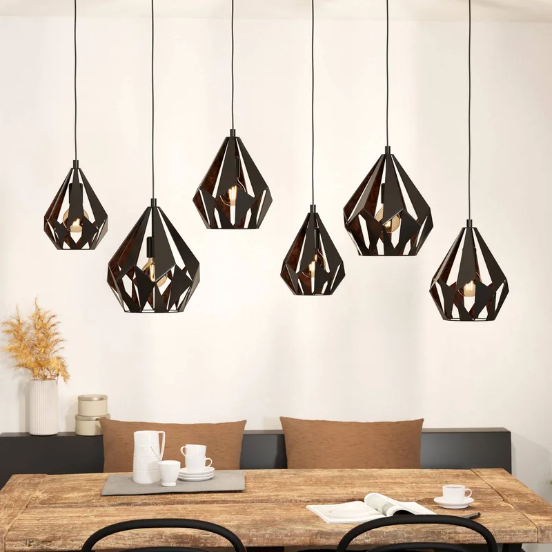 Hanglamp Carlton 1, 6-lamps, zwart/koper de EGLO en Noir, Cuivre – photo produit