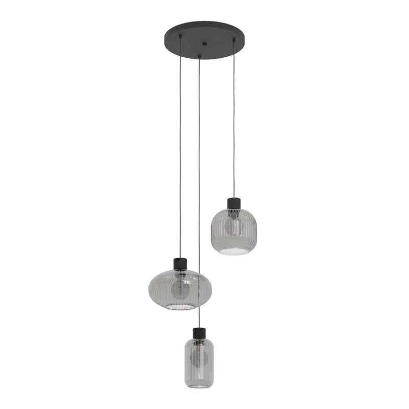 Hanglamp Dasmina, 3-lamps, rookgrijs/zwart, glas, E27 by EGLO in Rookgrijs, Black – product photo