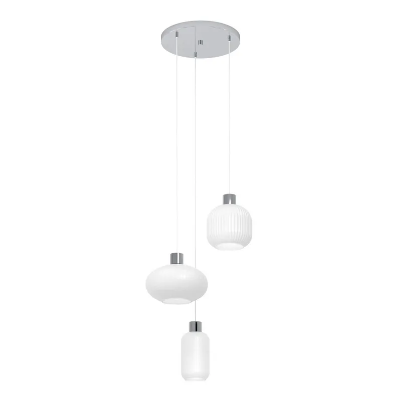 Hanglamp Dasmina, 3-lamps, wit/chroom, glas, E27 från EGLO i Vit, Krom – produktbild
