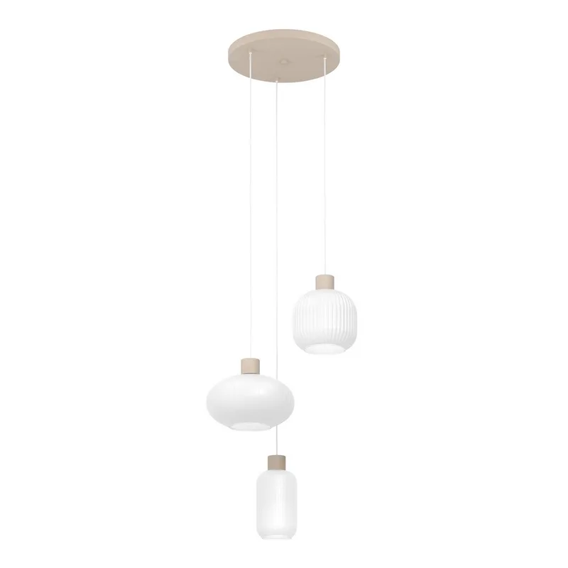 Hanglamp Dasmina, 3-lamps, wit/zandkleurig, glas, E27 von EGLO in Weiß, Zand – Produktfoto