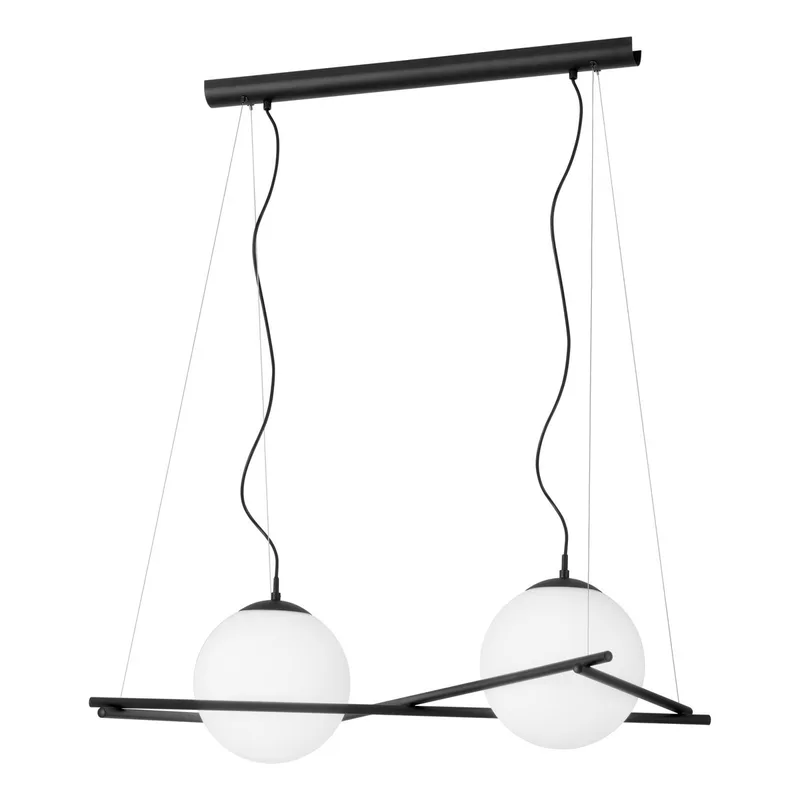 Hanglamp - E27 - 2lichts - Staal - Glas opaal-mat - Wit de EGLO en Noir – photo produit
