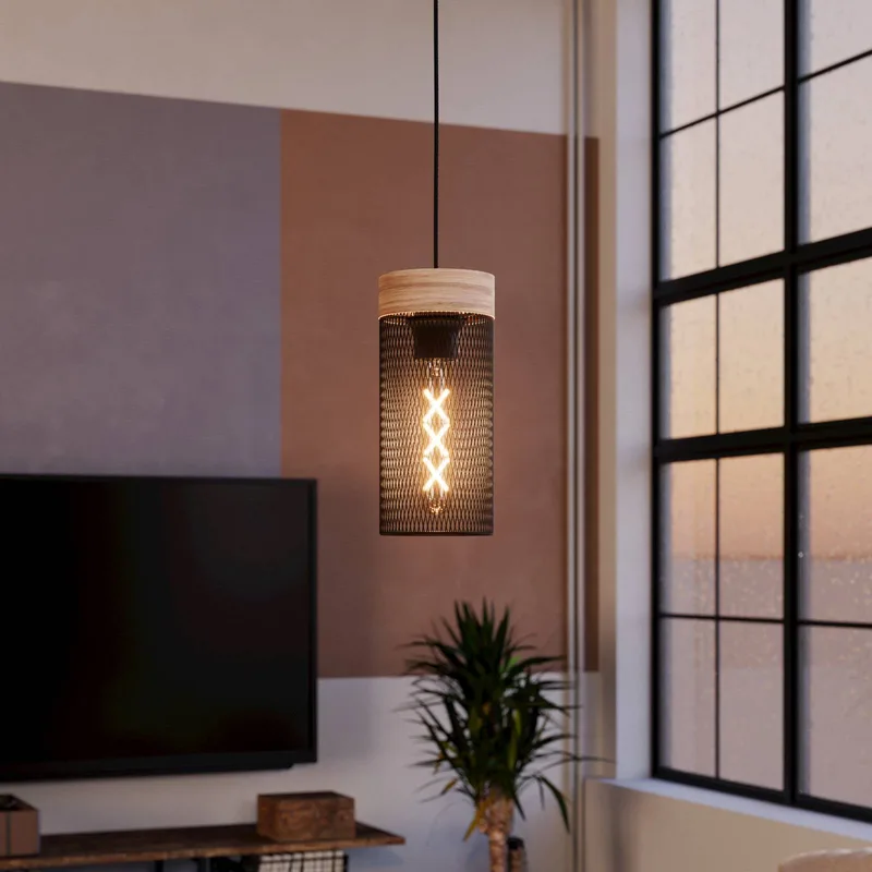 Hanglamp Kilnsdale, Ø 11 cm, zwart/bruin, staal de EGLO en Noir, Marron – photo produit