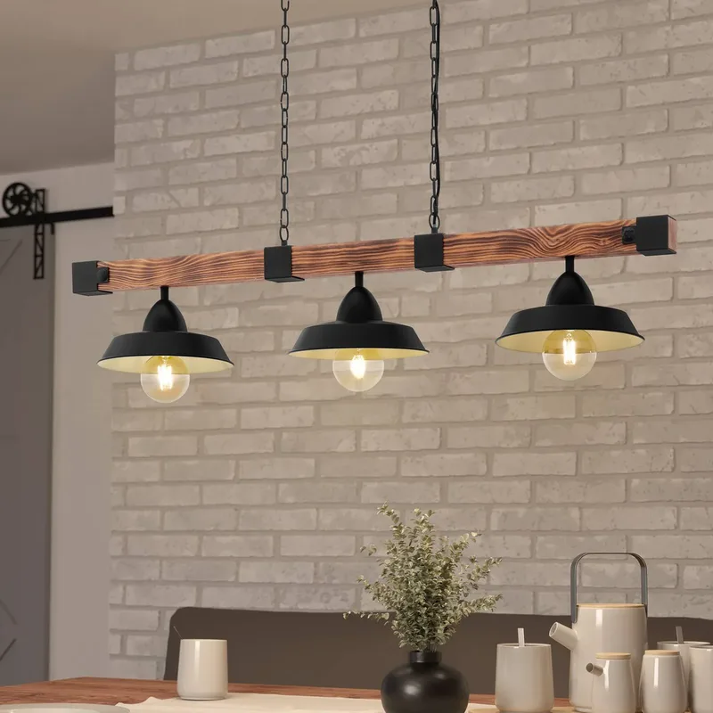 Pendellampe Oldbury i rustikt look fra EGLO i Sort, Brun – produktbillede