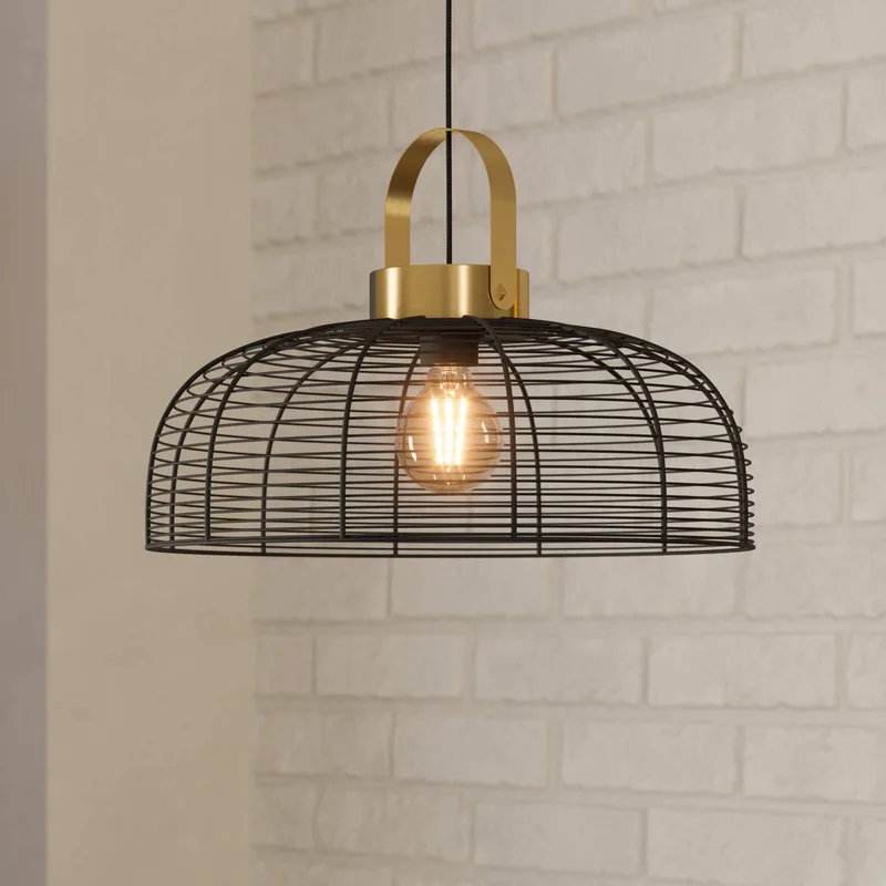 Hanglamp Roundham, doorsnede 45 cm van EGLO in Zwart, Messing – productfoto