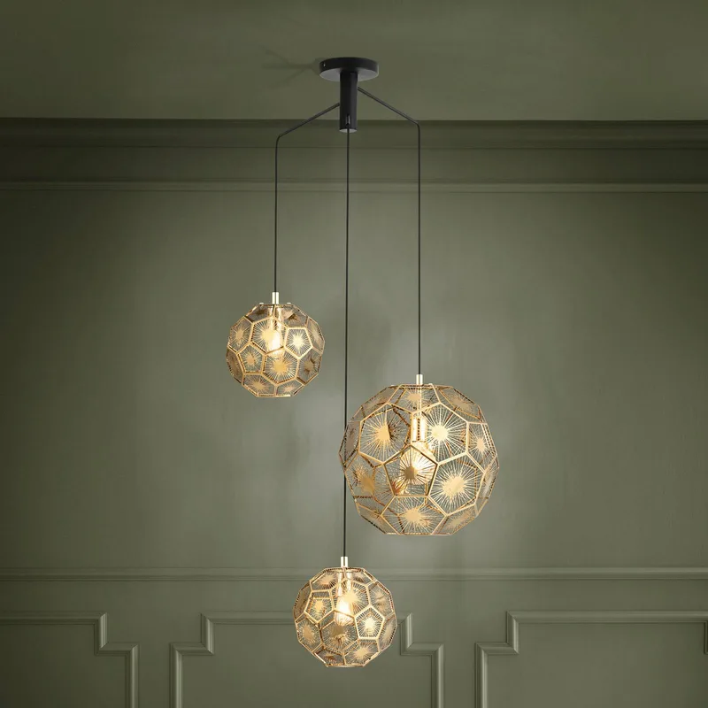 Hanglamp Skoura, messingkleurig, 70 x 68 cm, 3-lamps, staal de EGLO en Laiton, Noir – photo produit