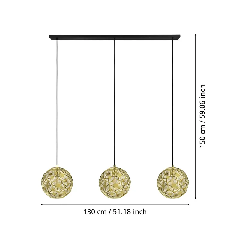 Hanglamp Skoura, messingkleurig, lengte 130 cm, 3-lamps staal de EGLO en Laiton, Noir – photo produit
