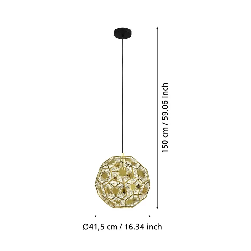 Hanglamp Skoura, messingkleurig, Ø 41 cm, staal, E27 von EGLO in Messing, Schwarz – Produktfoto