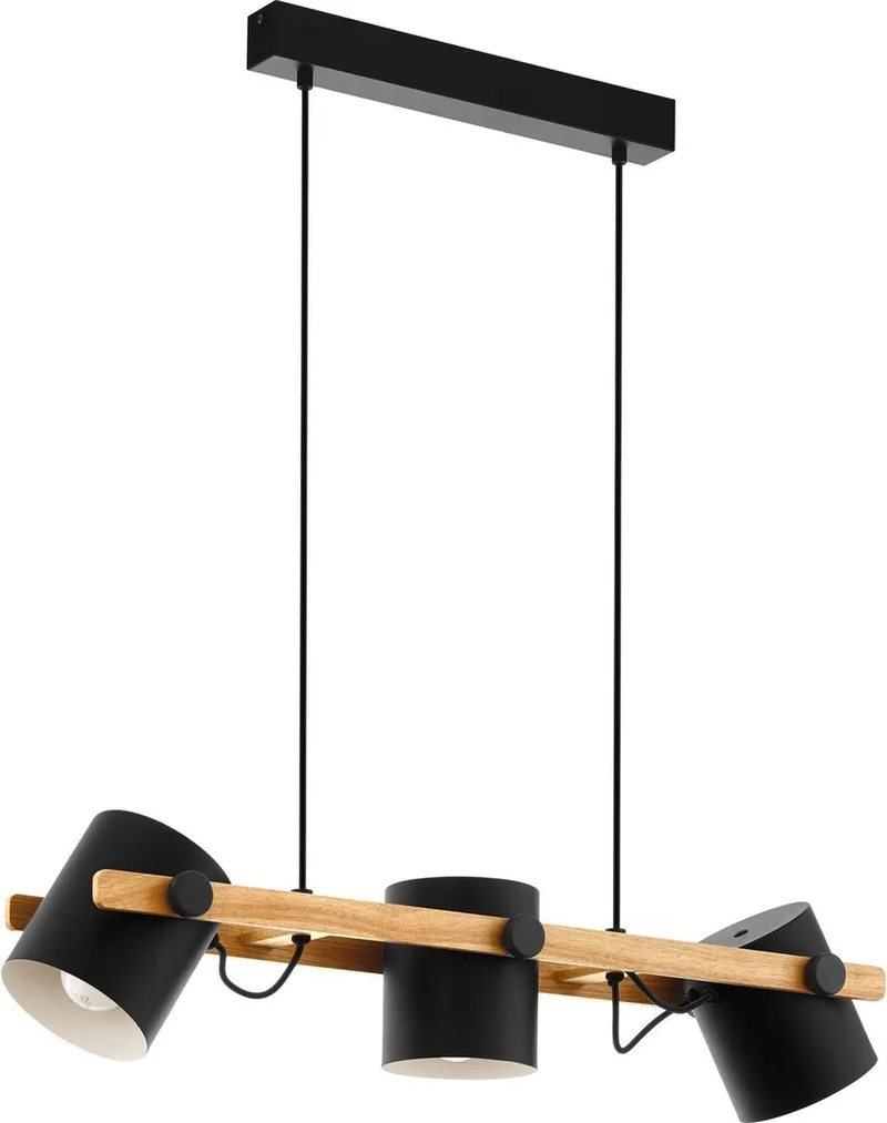 Hornwood Hanglamp - E27 - 78 cm - Zwart/Crème/Bruin - FSC Hout van EGLO in Zwart – productfoto