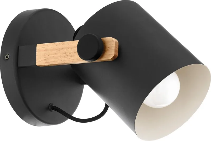 Hornwood Wandlamp - 1 lichts - Ø17cm. - E27 - Hout/zwart - FSC Hout fra EGLO i Sort, Creme – produktbillede