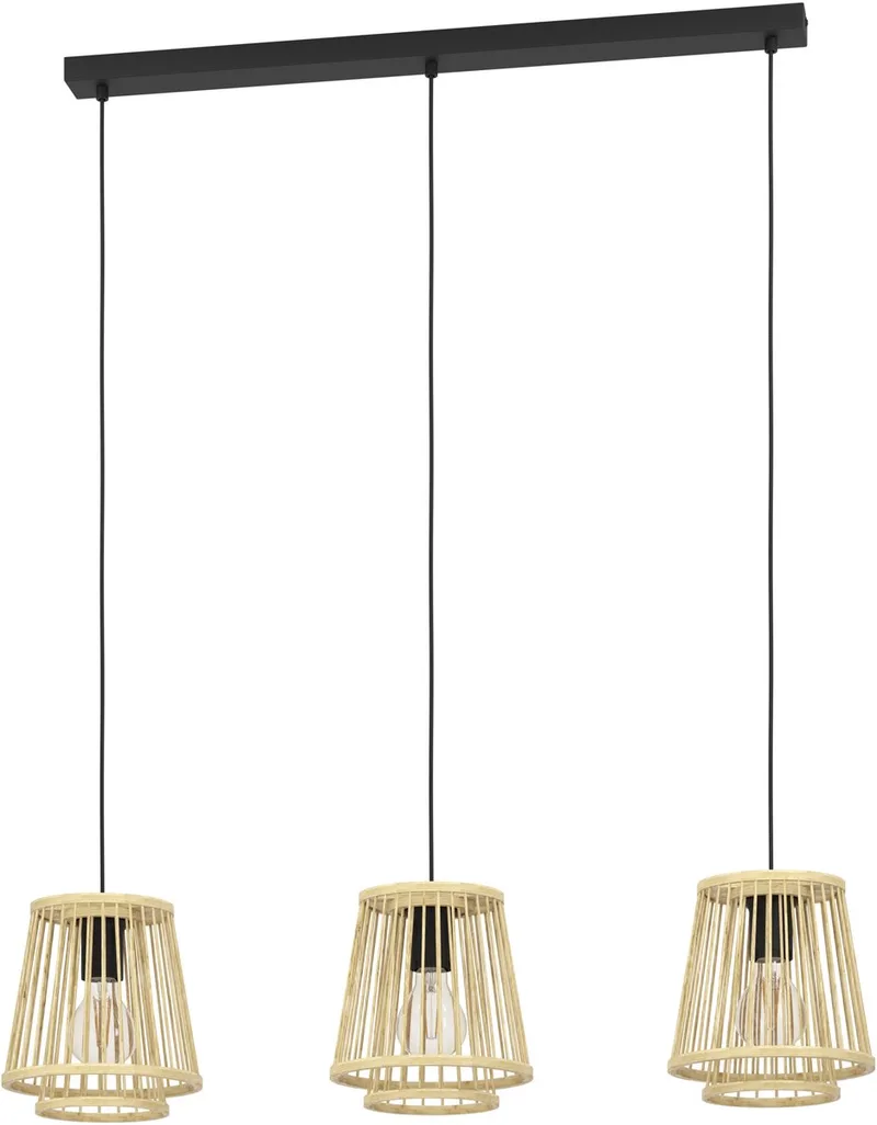 Hykeham Hanglamp - E27 - 91 cm - Staal | Bamboe - Zwart | Bruin från EGLO i Svart, Hout – produktbild