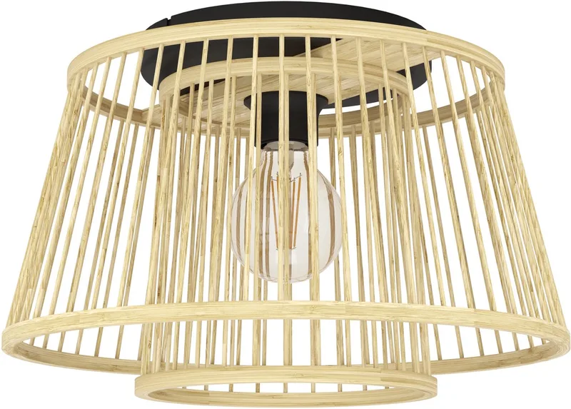 Hykeham Plafondlamp - E27 - Ø 38 cm - Staal | Bamboe - Zwart | Bruin från EGLO i Svart – produktbild