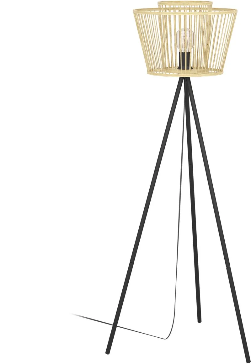 Hykeham Vloerlamp - Vloerlamp - E27 - 129,5 cm - Driepoot - Staal | Bamboe - Zwart | Bruin från EGLO i Svart – produktbild