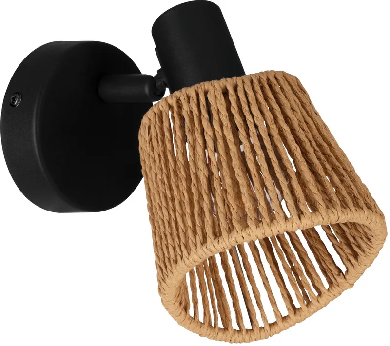 Keelby Spot - E14 - 11 cm - Zwart/Natuurlijk/Bruin - Papier - Kantelbaar de EGLO en Noir – photo produit