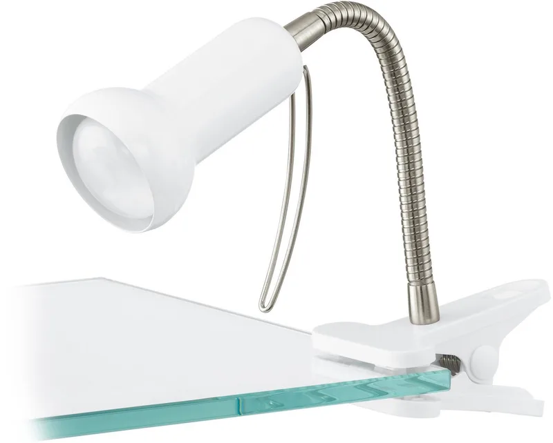 Klemmleuchte FABIO Klemmspot, exkl. Leuchtmittel E14, mit Klemme, Büro, Ein-/Ausschalter, ohne Leuchtmittel, Leuchtmittel wechselbar, Klemmlampe, Leselampe, Schalter, flexibler Leuchtenhalts, Höhe: 30cm de EGLO en Blanc – photo produit