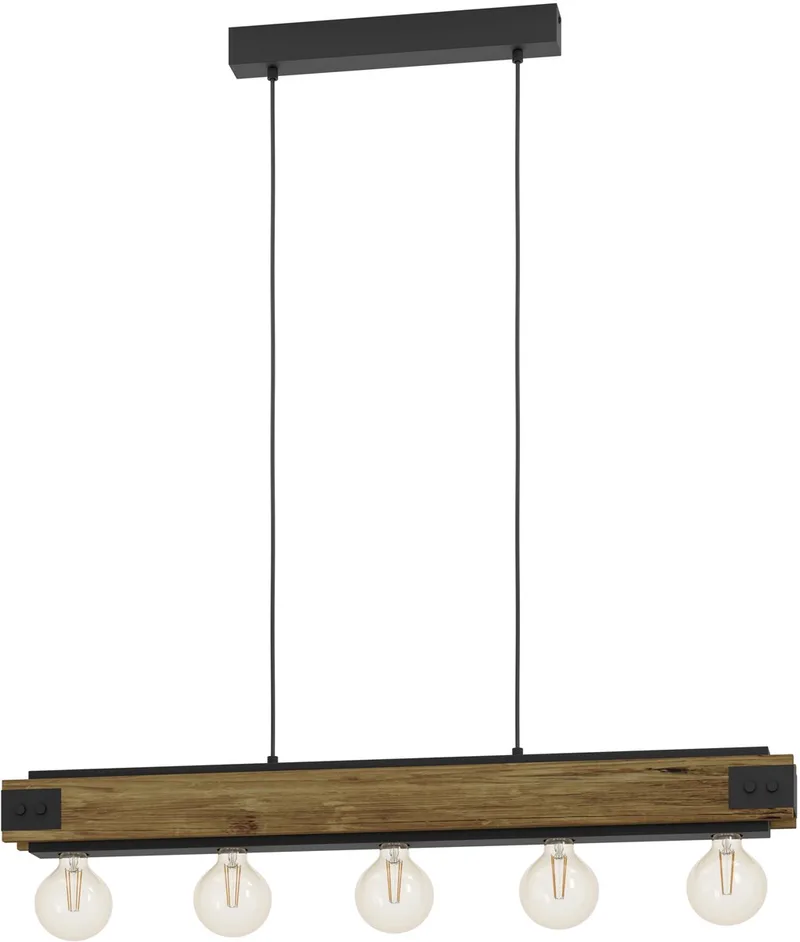 Layham Hanglamp - E27 - 96 cm - Hout/Staal - Zwart/Bruin van EGLO in Zwart – productfoto