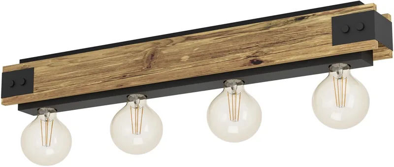 Layham Plafondlamp - E27 - 76 cm - Hout/Staal - Bruin/Zwart de EGLO en Marron – photo produit