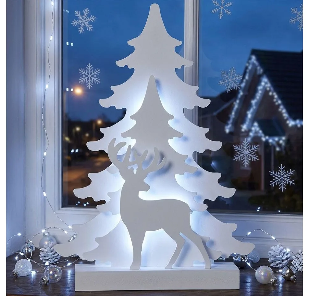 LED Dekolicht, LED-Leuchtmittel fest verbaut, Kaltweiß, Tageslichtweiß, Dekobaum Tannenbaum Weihnachtsdekoration Holz LED kaltweiß H 41cm de EGLO en Blanc – photo produit