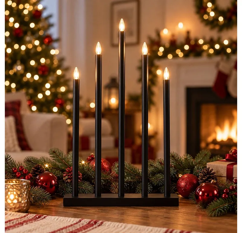 LED Dekolicht, Leuchtmittel inklusive, Warmweiß, LED Adventsleuchter Deko Weihnachtskerzen 5-Flammig H 64 cm von EGLO in Schwarz – Produktfoto