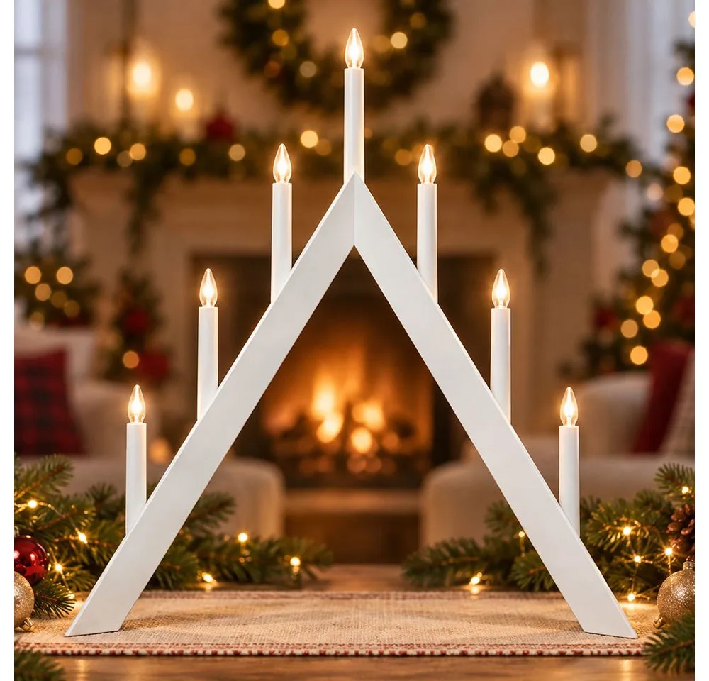 LED Dekolicht, Leuchtmittel inklusive, Warmweiß, LED Kerzenständer Pyramide Holz warmweiß Kabelschalter H 64,5 cm van EGLO in Wit – productfoto