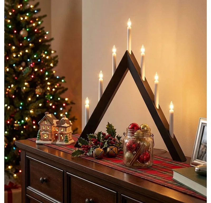 LED Dekolicht, Leuchtmittel inklusive, Warmweiß, LED Kerzenständer Weihnachtspyramide Holz Anthrazit 7-Flammig H 64,5cm de EGLO – photo produit