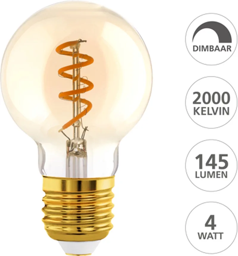 LED Lamp - E27 - Ø 6 cm - G60 - Amber - 2000K - Dimbaar van EGLO – productfoto