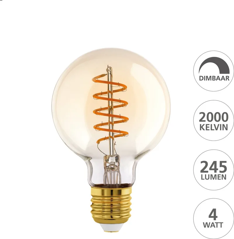 LED Lamp - E27 - Ø 8 cm - G80 - Amber - 2000K - Dimbaar van EGLO – productfoto