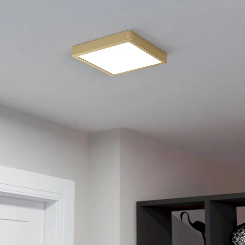 LED opbouwpaneel Fueva 5 IP20 830 messing 21x21cm de EGLO en Geborsteld messing, Blanc – photo produit