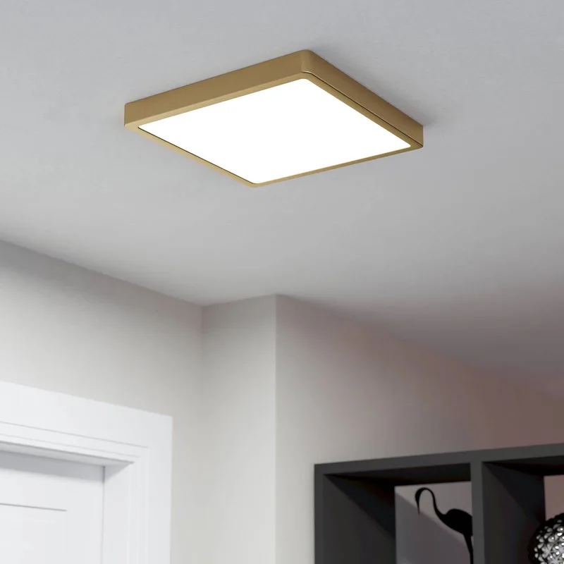 LED opbouwpaneel Fueva 5 IP20 830 messing 28,5x28,5 fra EGLO i Geborsteld messing, Hvid – produktbillede