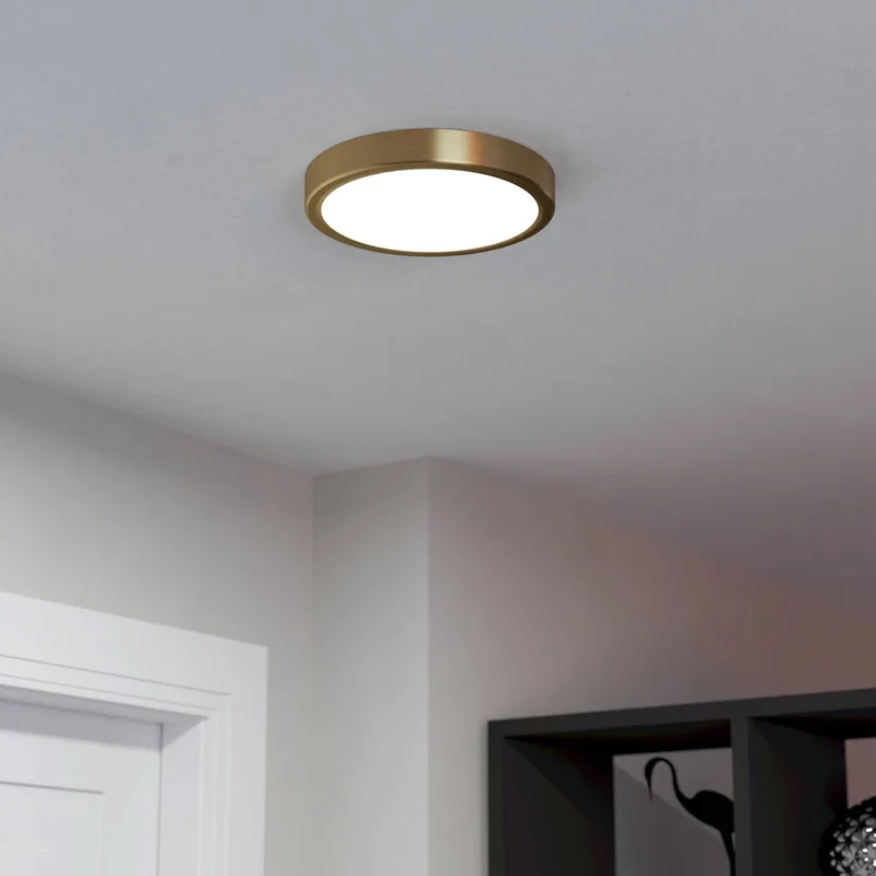 LED opbouwpaneel Fueva 5 IP20 830 messing Ø21cm de EGLO en Geborsteld messing, Wit gesatineerd – photo produit