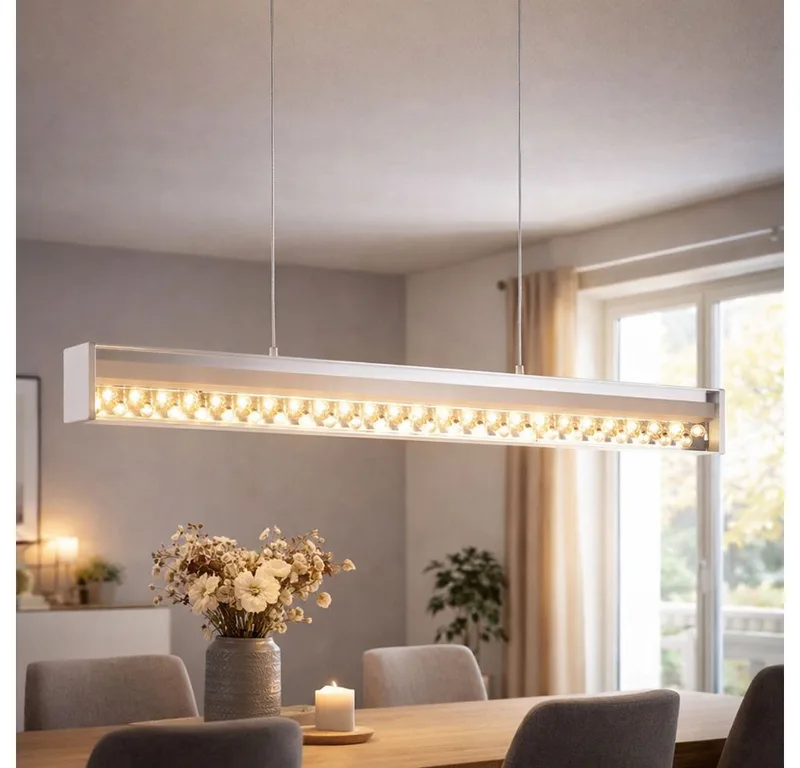 LED Pendelleuchte, LED-Leuchtmittel fest verbaut, Warmweiß, LED Design Pendel Hänge Leuchte Wohn Zimmer Beleuchtung Glas Kristall von EGLO in Silber – Produktfoto