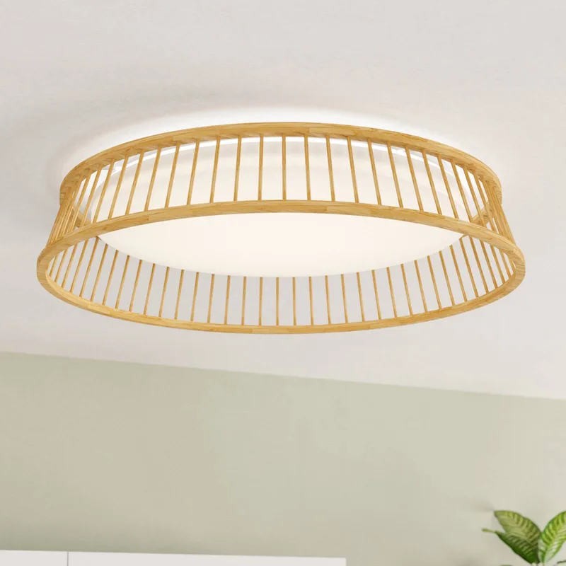 LED plafondl. Luppineria houtvlechtwerk Ø45cm de EGLO en Licht hout, Blanc – photo produit