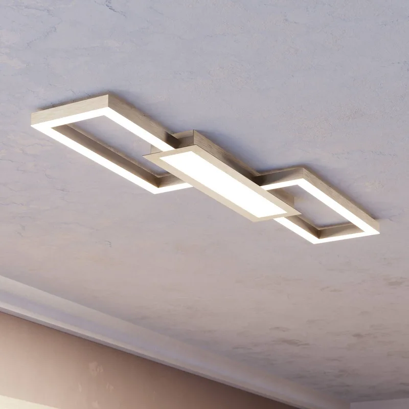 LED plafondlamp Monirote, mat nikkel, lengte 78 cm, aluminium, CCT från EGLO i Mat nikkel, Vit – produktbild