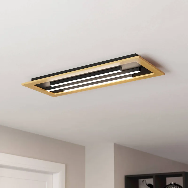 LED plafondlamp Tirrenara, afstandsbediening, 78x31cm fra EGLO i Sort, Licht hout – produktbillede