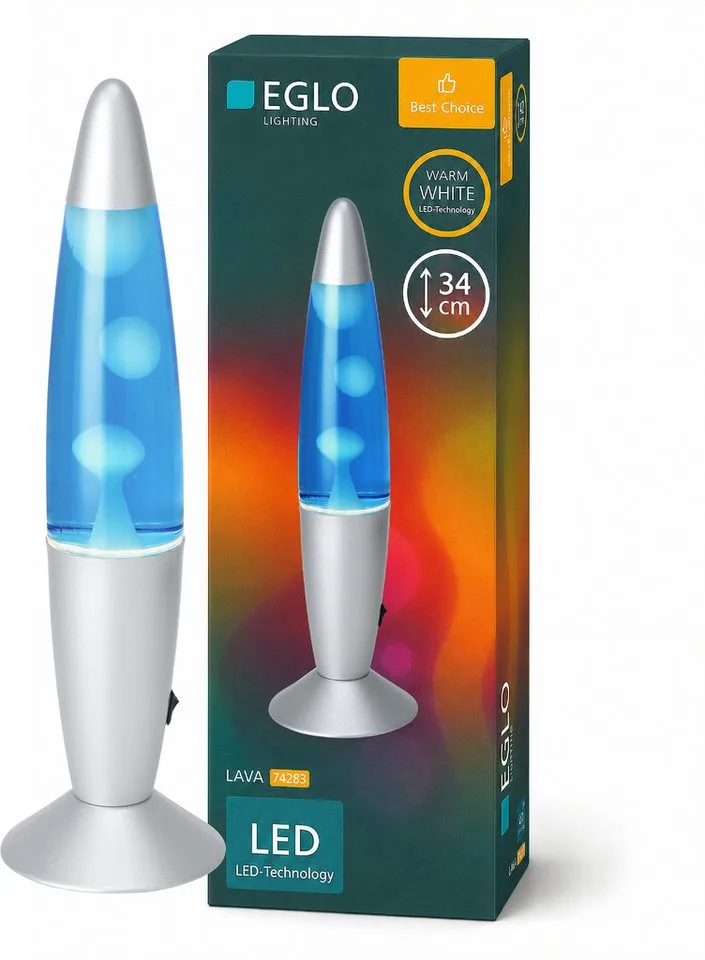 LED Tischleuchte LAVA, LED fest integriert, LED Lavalampe Lava, Deko Lampe Wassersäule, Retro Lavaleuchte de EGLO en Bleu, Argent – photo produit 4 sur 4