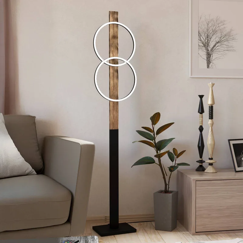 LED vloerlamp Boyal, bruin, hoogte 150 cm, hout, 2-lamps. von EGLO in Hout donker – Produktfoto