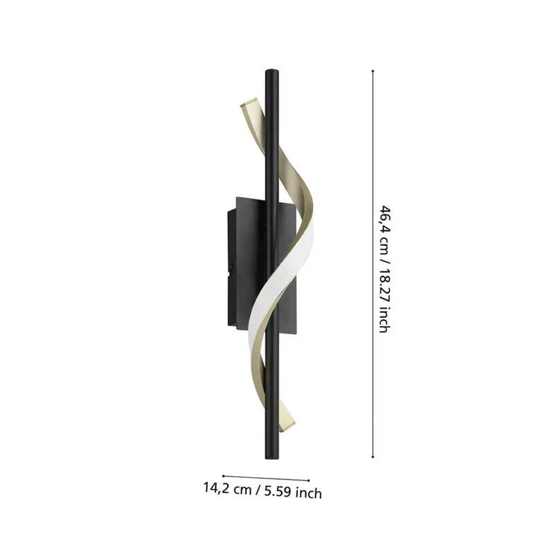 LED wandlamp CONAPRATO, zwart/messing, 47 cm, CCT by EGLO in Black, Geborsteld messing, White – product photo