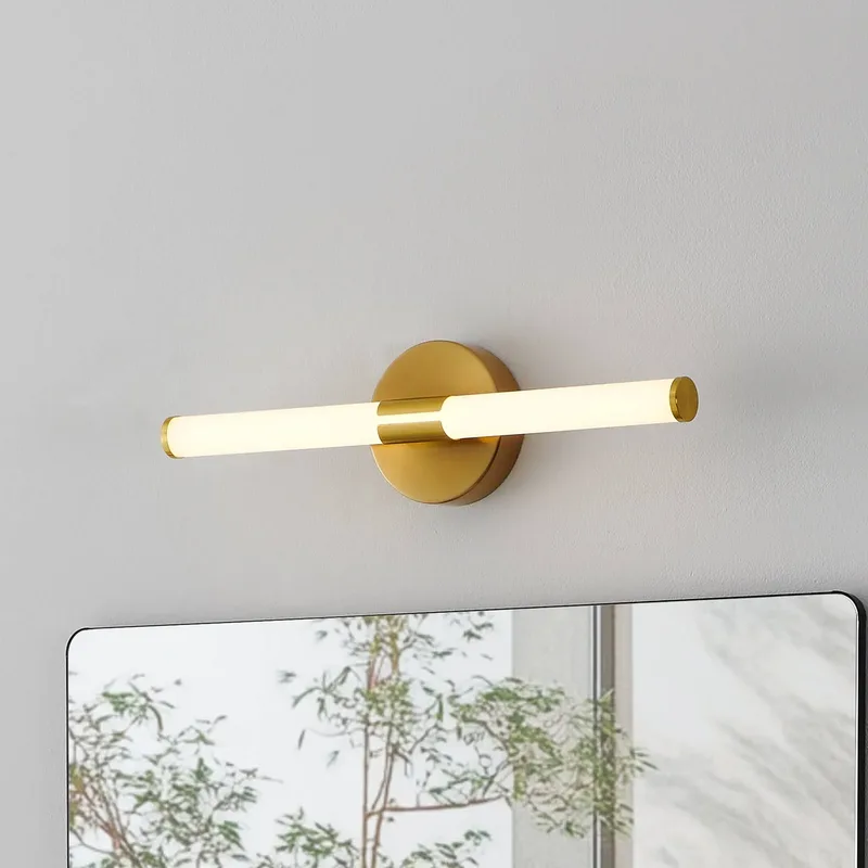 LED wandlamp Ramola, messingkleurig, breedte 45 cm, IP44, CCT de EGLO en Geborsteld messing, Wit gesatineerd – photo produit
