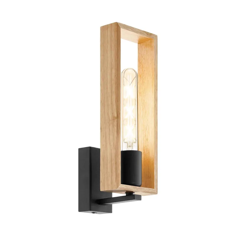 Littleton - wandlamp - 1-lichts - E27 - zwart/hout de EGLO en Noir – photo produit