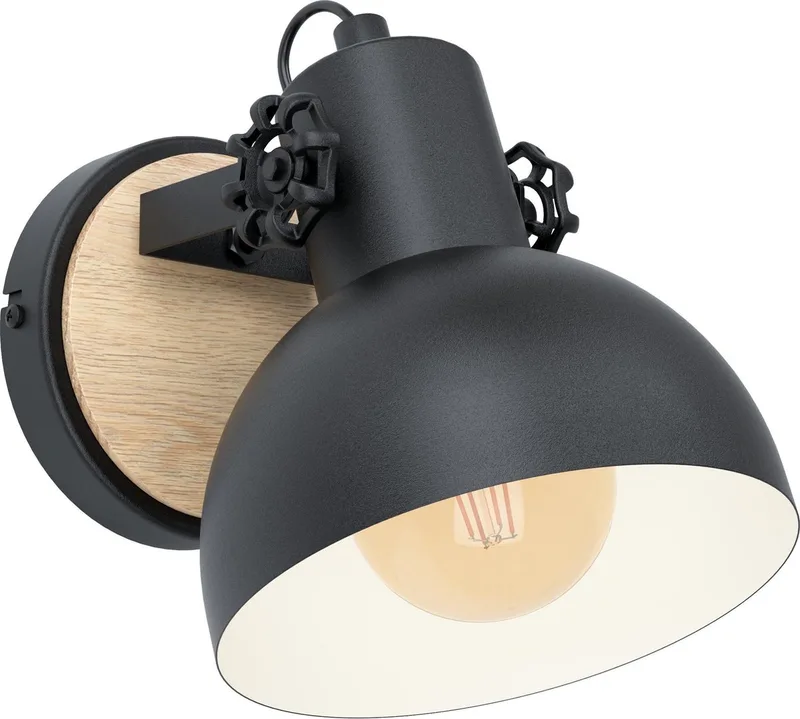 Lubenham Wandlamp - 1 lichts - E27 - Zwart, Bruin - FSC Hout von EGLO in Schwarz, Braun – Produktfoto
