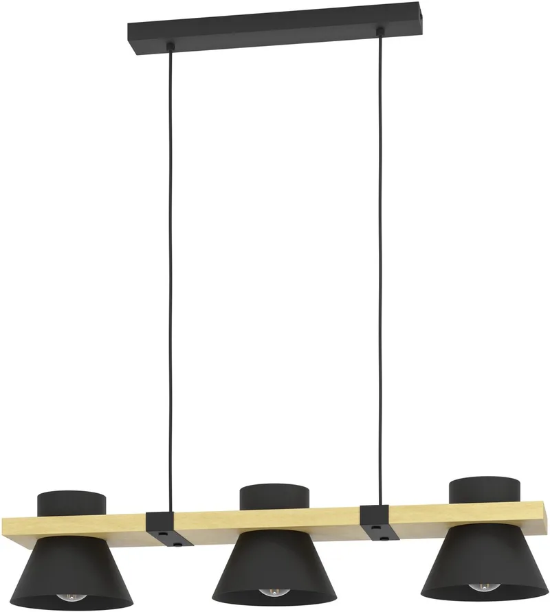 Maccles Hanglamp - E27 - 78 cm - Zwart | Bruin - Staal | Hout by EGLO in Black, Brown – product photo