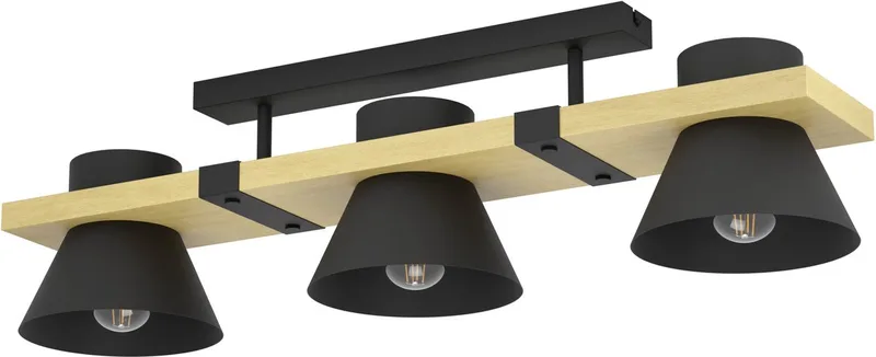 Maccles Plafondlamp - E27 - 78 cm - Zwart | Bruin - Staal | Hout från EGLO i Svart, Brun – produktbild