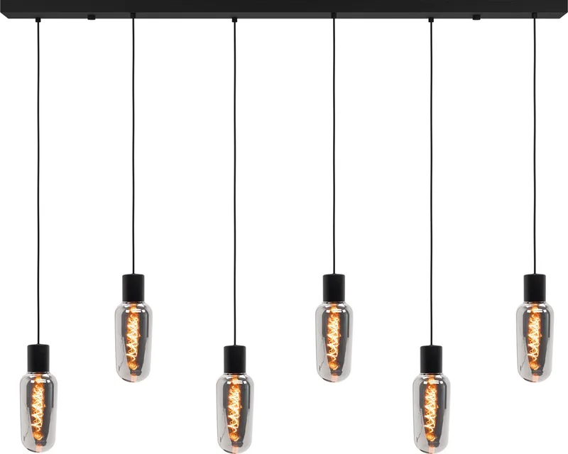 Majone Hanglamp - E27 - 138 cm - Zwart | Grijs - Smoke Glas - Rookglas de EGLO en Noir – photo produit